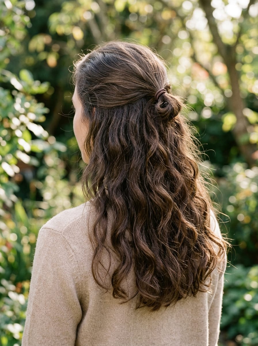 Half-up Frisur für wellige Haare - Frisur für wellige Haare